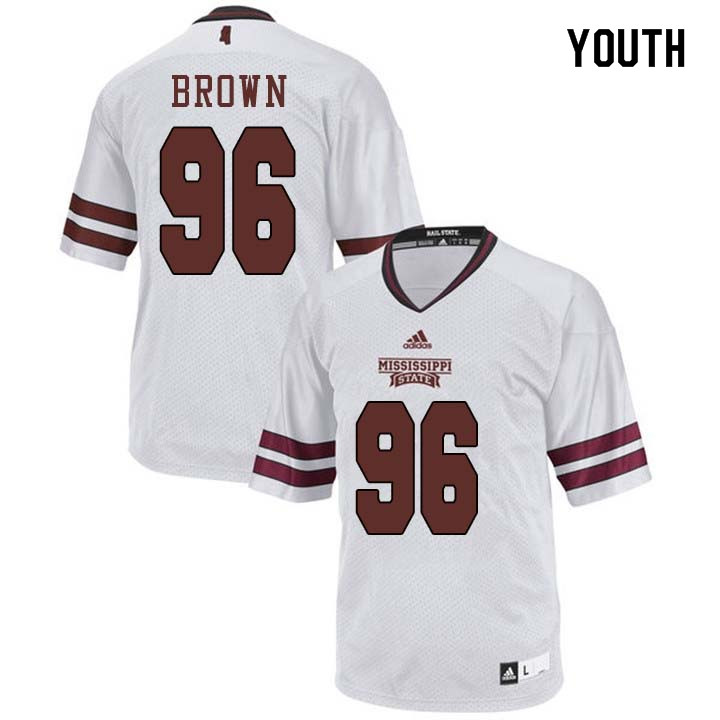 Youth #96 Tre Brown Mississippi State Bulldogs College Football Jerseys Sale-White - Click Image to Close
